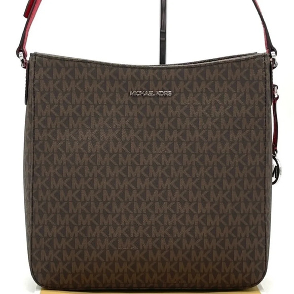 Michael Kors Large Messenger Crossbody Bag Brown/Red (NWT) - Picture 2 of 9
